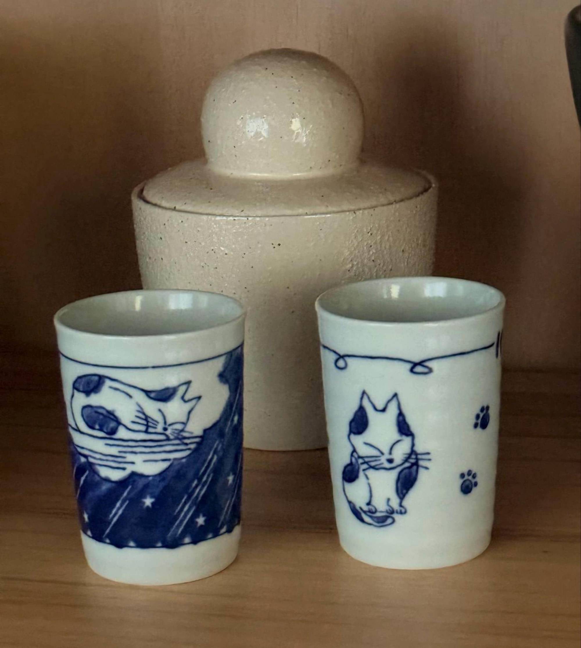 Adorable Cat 2 Tea Cup, Blue & White Mino-Ware, 180ml (6oz
