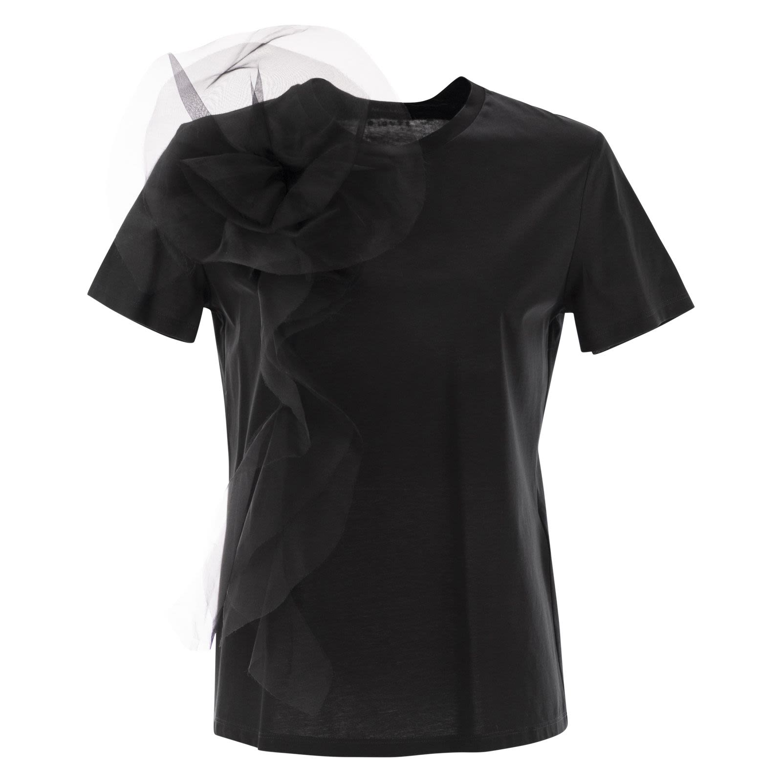 MaxMara Studio SUGHERO - Jersey T-shirt with embroidery BLACK