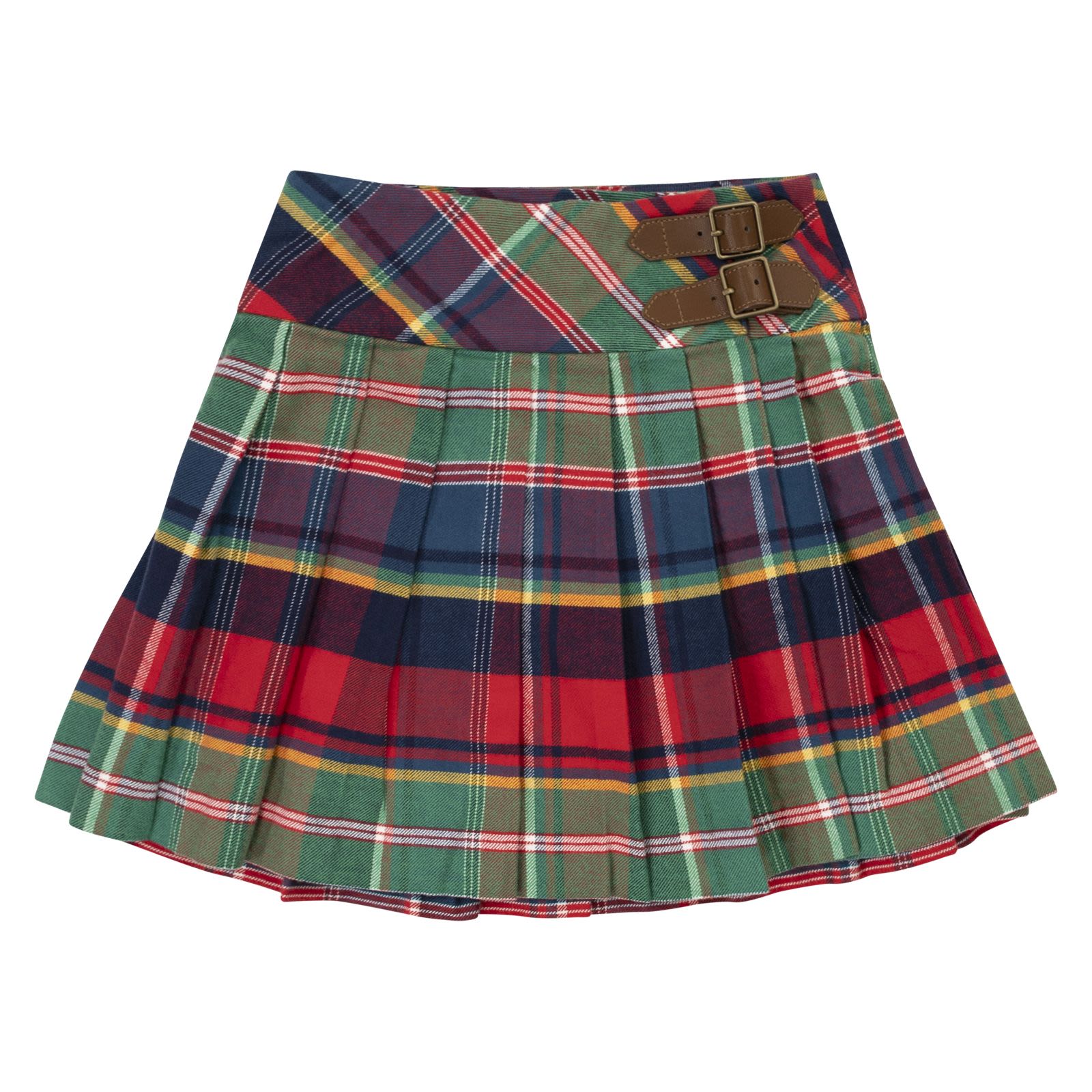 Pleated plaid wrap skirt RED