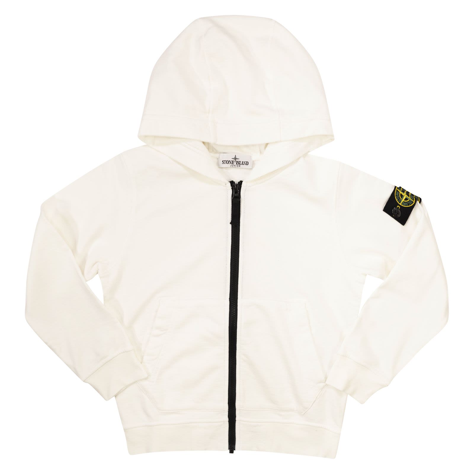 STONE ISLAND Felpa con cappuccio e zip a tutta lunghezza BIANCO