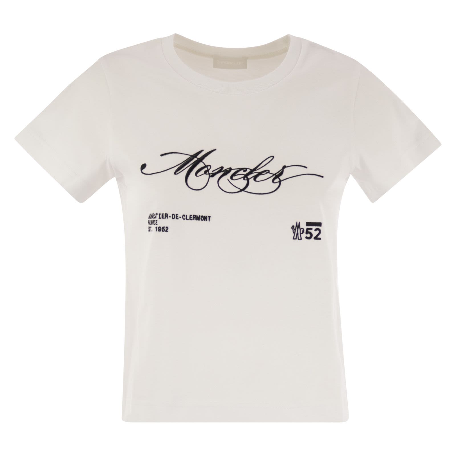 Moncler Cotton T-shirt with embroidered cursive logo WHITE