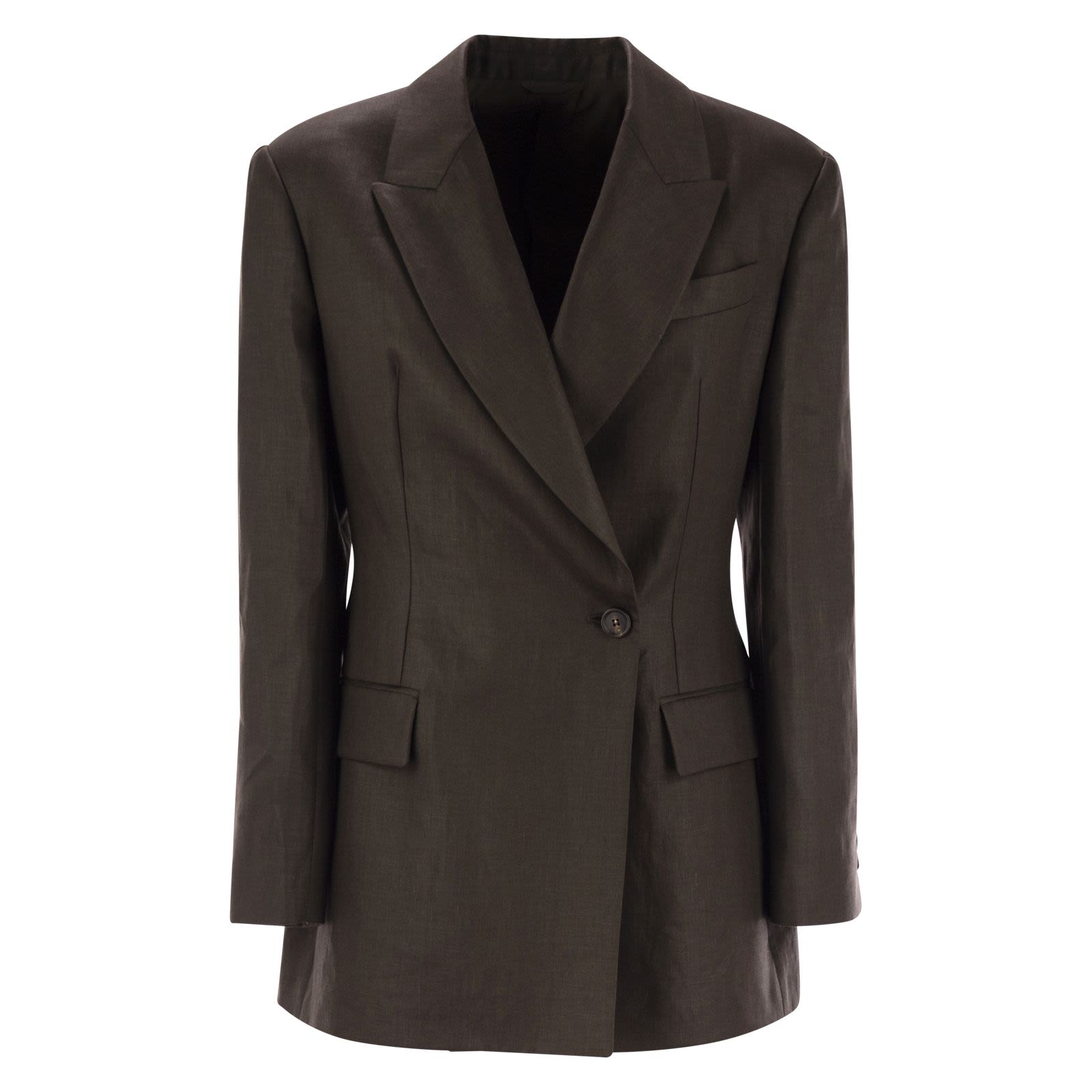 スーツ BRUNELLO CUCINELLI Shiny linen twill jacket with necklace Brunello Cucinelli Shiny linen twill jacket with necklace BROWN