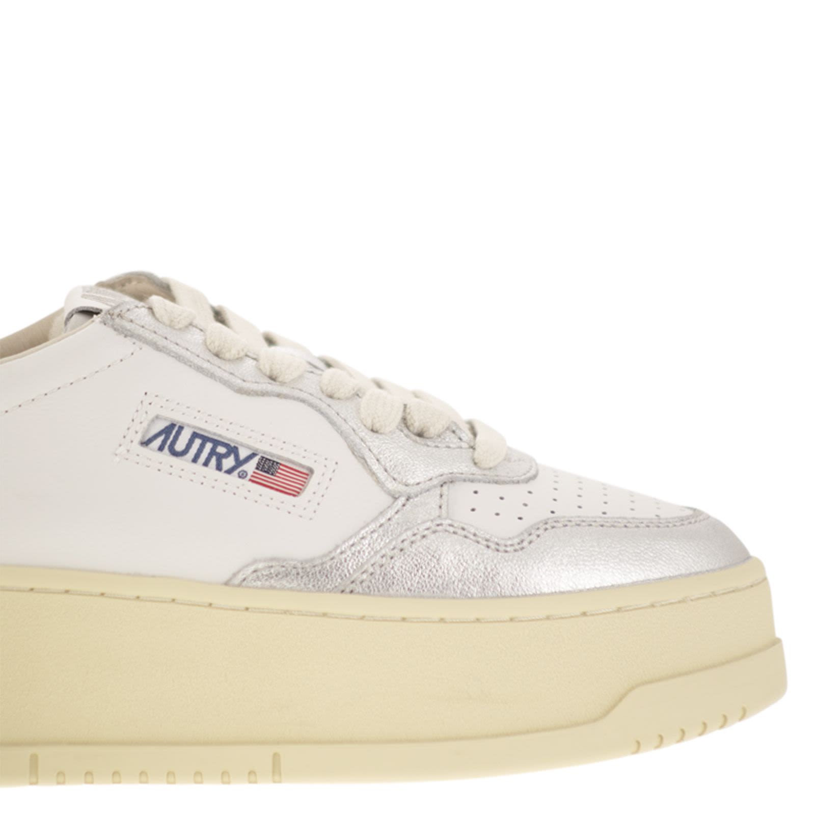 AUTRY MEDALIST PLATFORM Leather trainers WHITE/SILVER