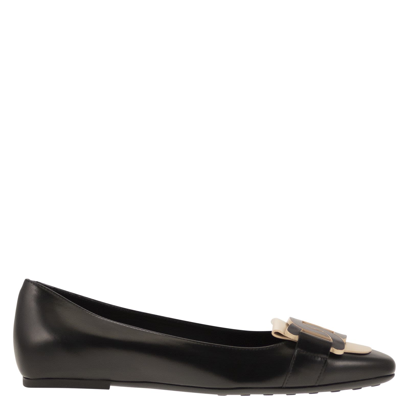 セール★Tod's BALLERINA Tod's Leather ballerina with chain BLACK