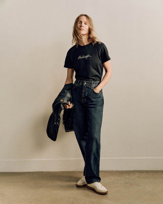 Peri Embroidered T-Shirt in Dark Ink.