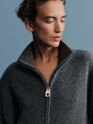 Atol Full Zip Cardigan in Graphite.