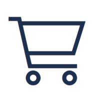 Icon of a shopping trolley from the side.