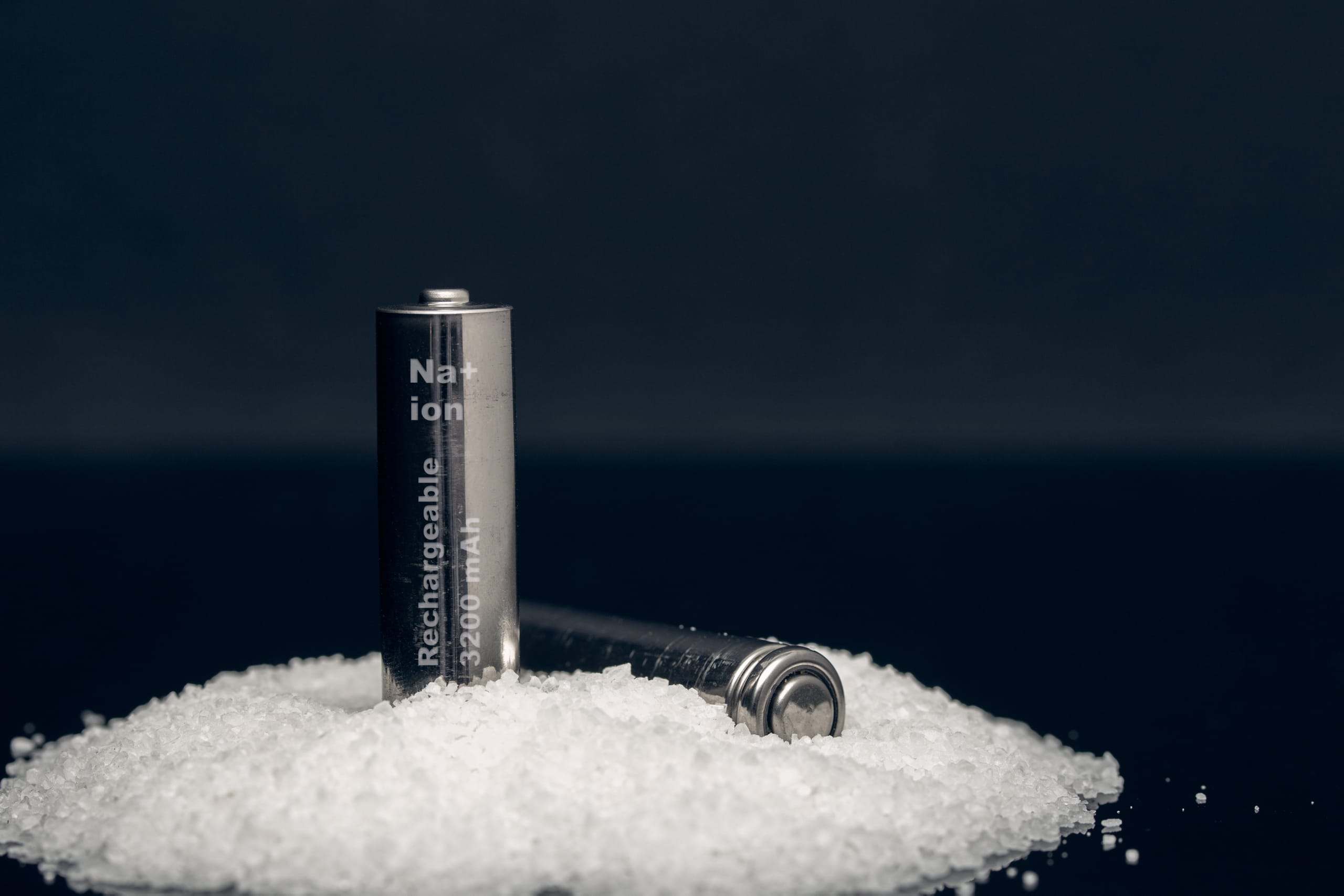 Sodium ion battery cells on a pile of salt