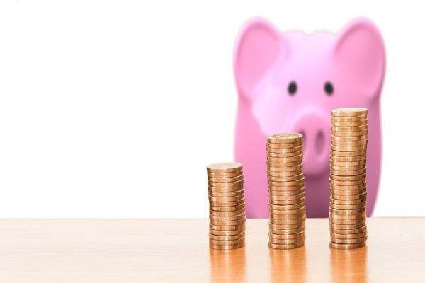 硬貨と豚の貯金箱
