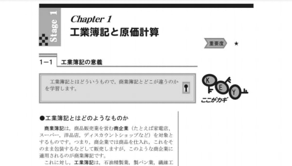 クレアール簿記講座の実際のテキスト