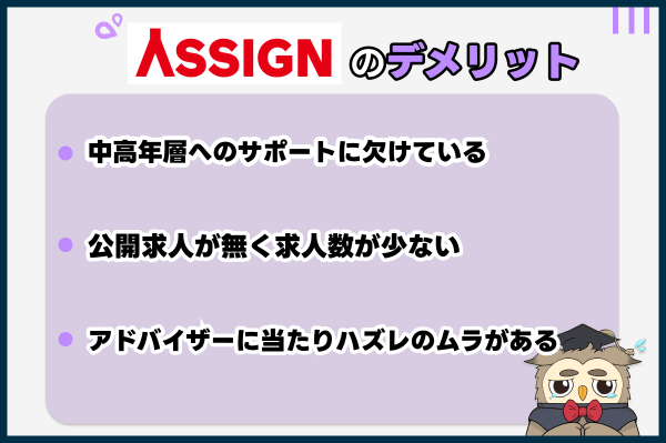 ASSIGNの他の転職サイトと比べたデメリット