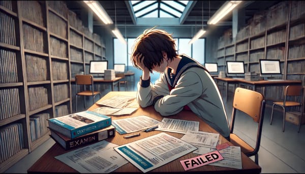 試験に失敗して落ち込む人