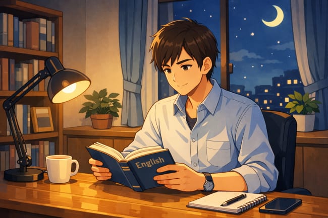 多読をしている男性のイラスト