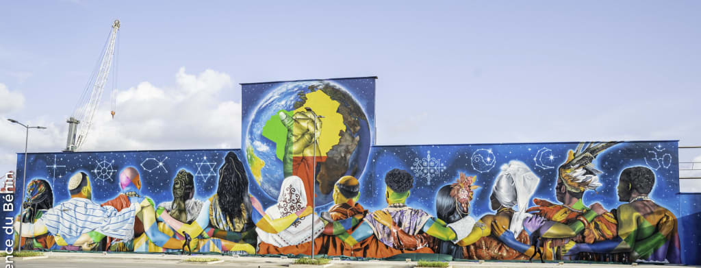 Urban street art murals at Marina Boulev'Art Gallery in Cotonou