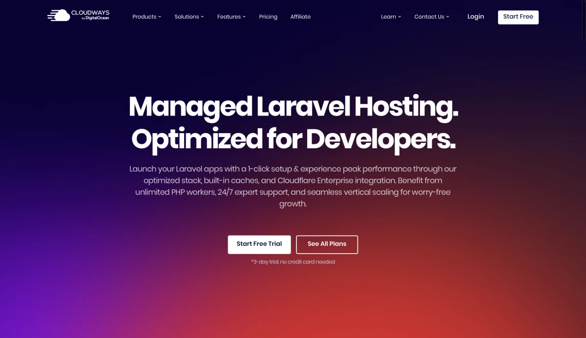 Cloudways’ landing page for Laravel developers.