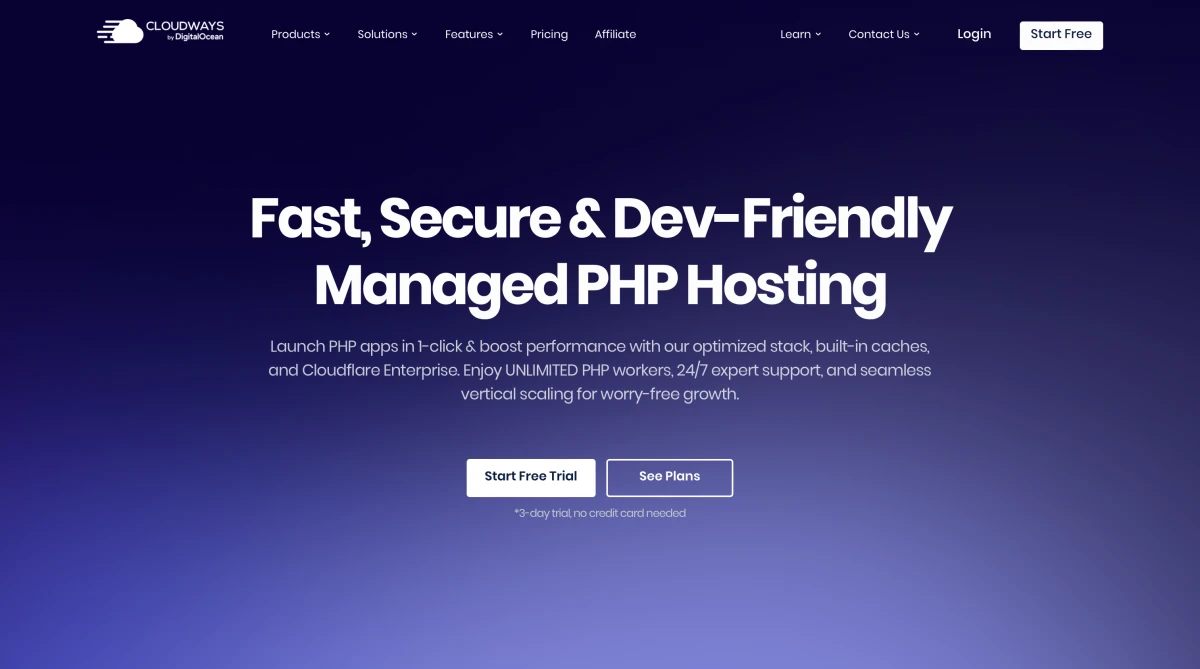 Cloudways’ landing page for PHP developers.