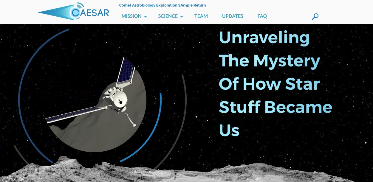 A website showing CAESAR spacecraft and text