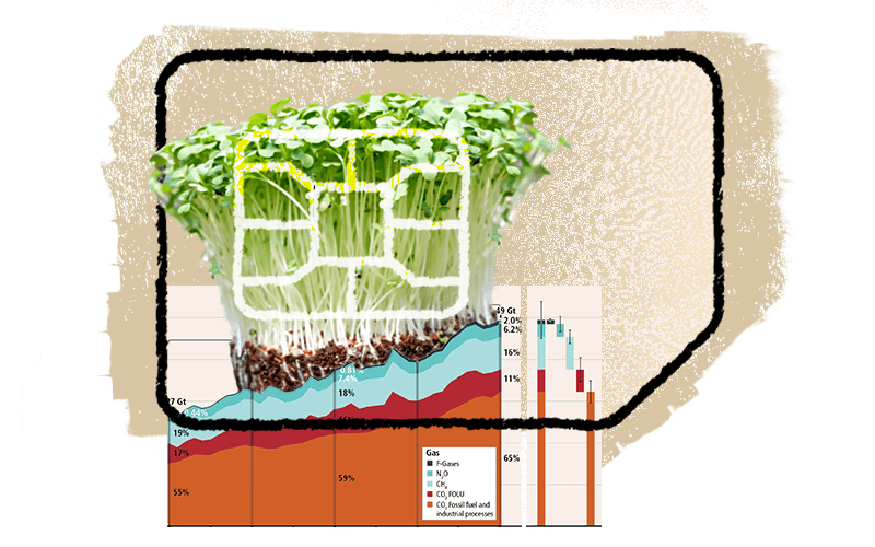 A digital illustration of a sim card with plants growing out of it and charts.