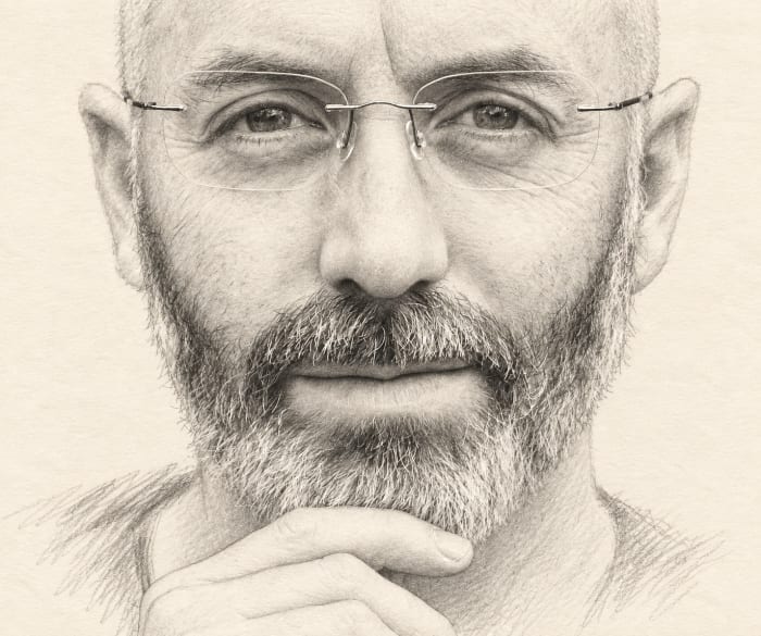 Pencil portrait of Ben, drawn from his daughter's photograph
