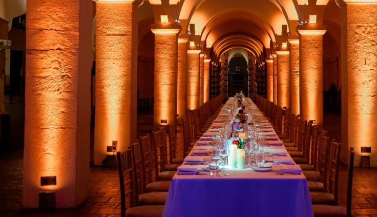Long dining table set for an event in St Paul's Cathedral