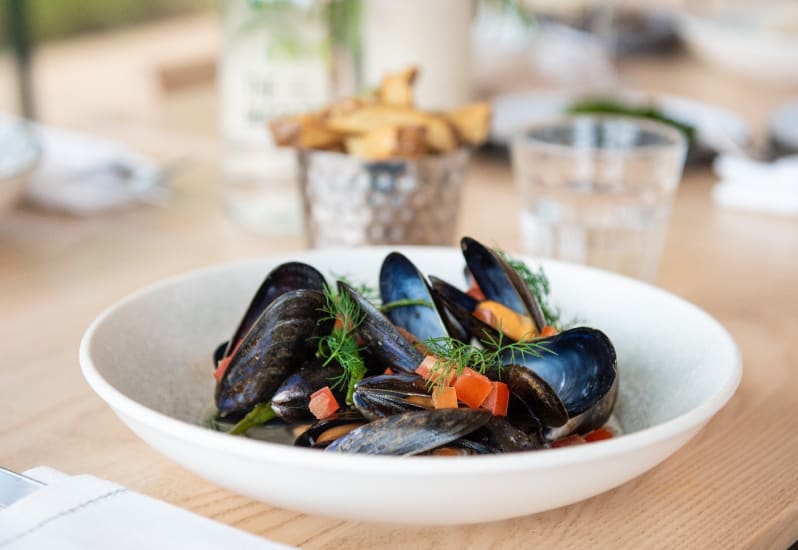 Mussels and chips at The Magazine