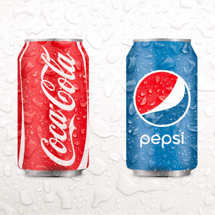 real colors of Pepsi and Coca-Cola cans