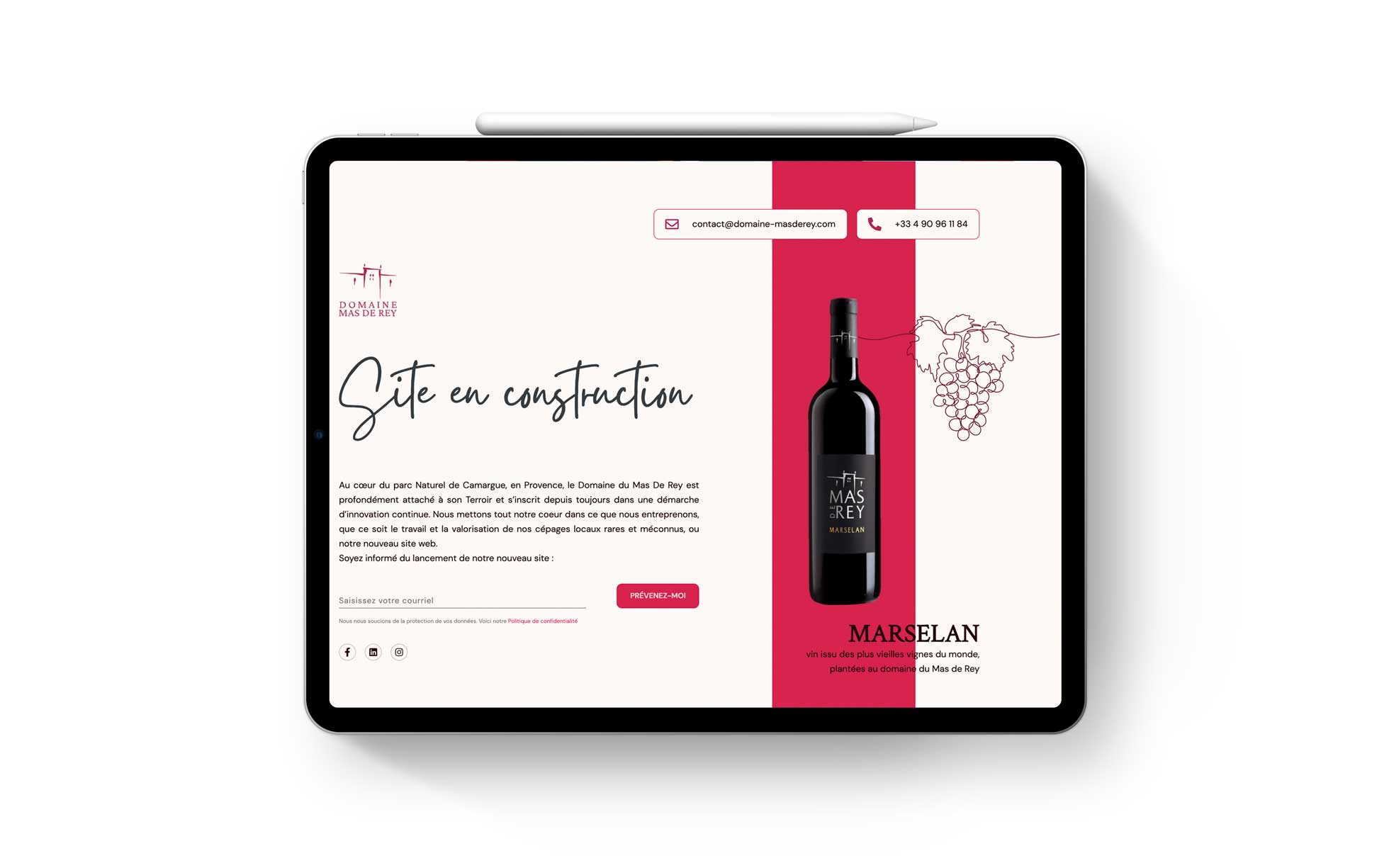 screenshot of the domaine du mas de rey website