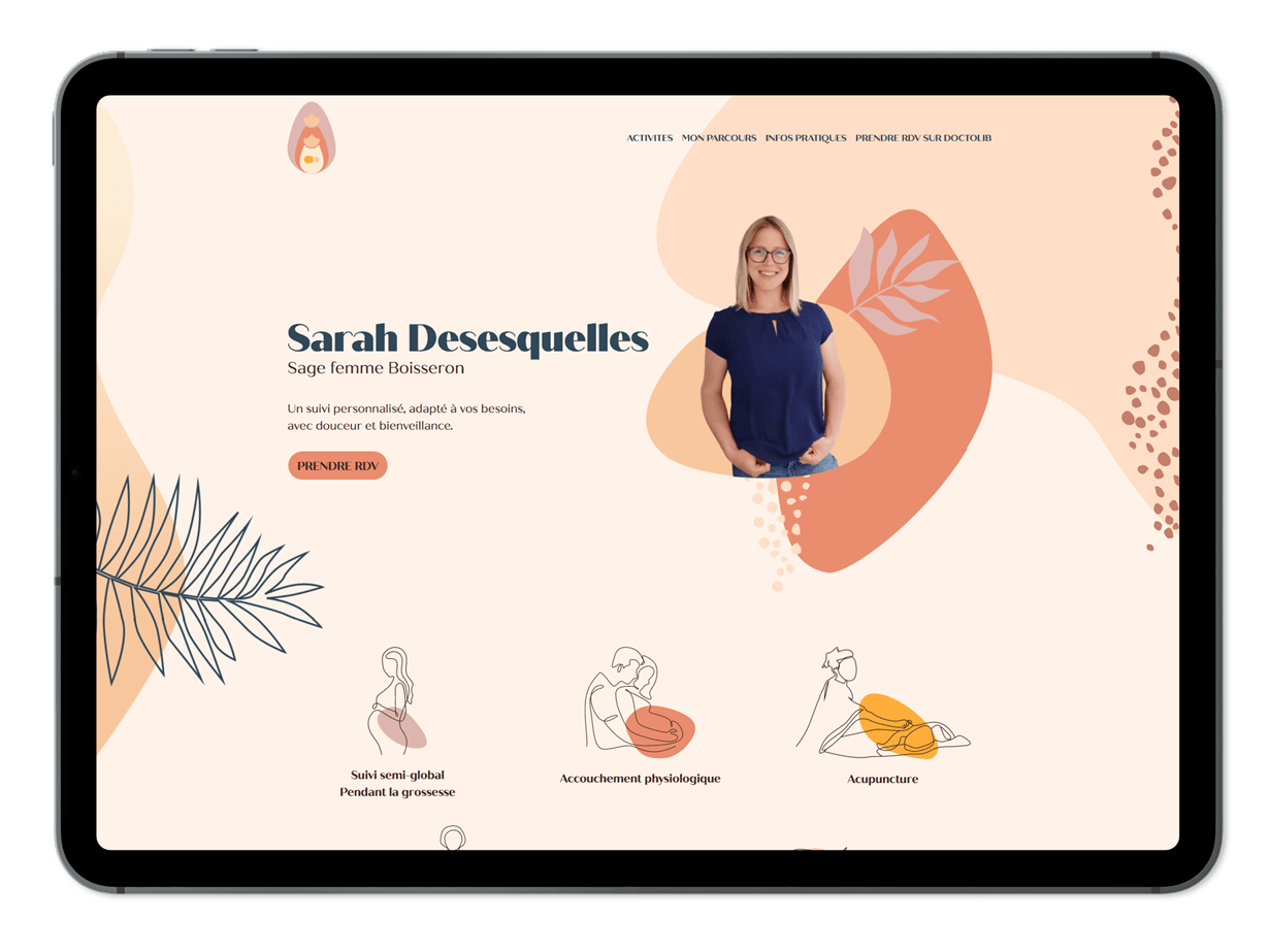 Home page of the Sage-femme Boisseron website presented on an iPad