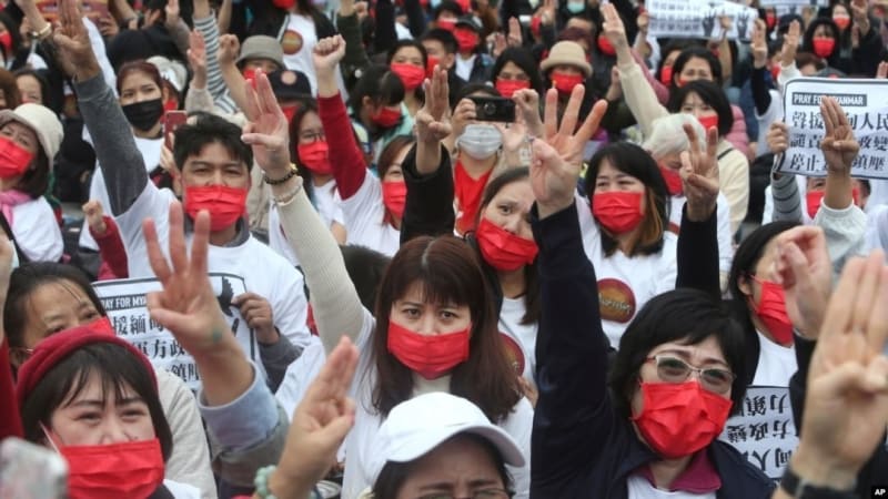 Komunitas Myanmar di Taiwan Berunjuk Rasa Protes Kekerasan dan Tolak Kudeta