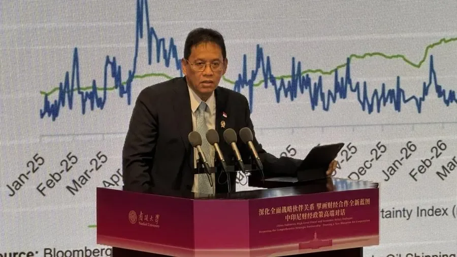 Foto: Menteri Keuangan Purbaya Yudhi Sadewa memberikan kuliah umum di Nankai University, Tianjin, China, Sabtu (20/6/2026). (Dok. Kemenkeu)