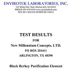 Envirotek Lab Results with Berkey Water Filters Europe