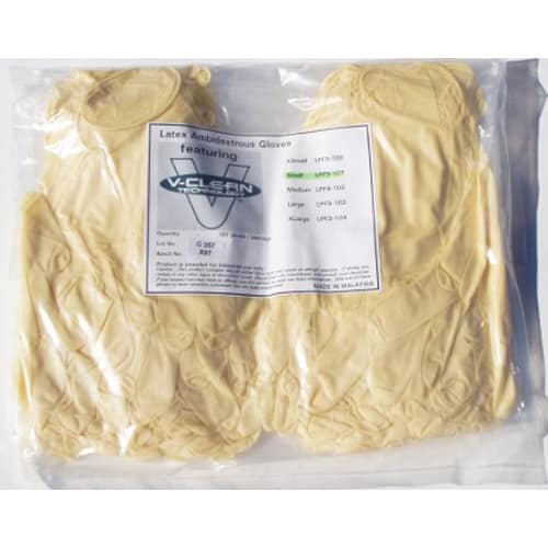 Cleanroom Compatible Latex Gloves, Powder Free, Ext. Large, 1000 Gloves