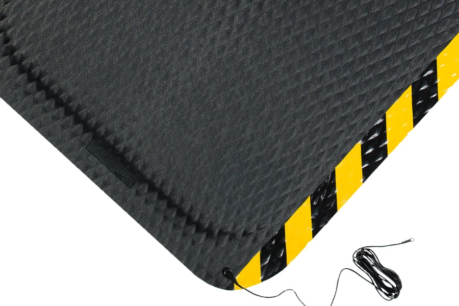 Conductive Anti Fatigue Floor Mat Kit, Black with Yellow Stripe, 4 Ft