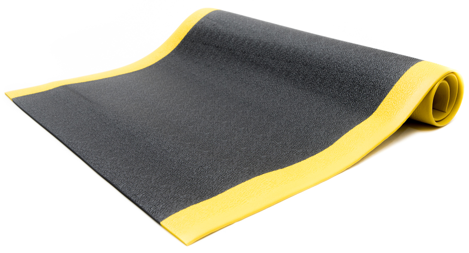 anti fatigue mat black and yellow textured