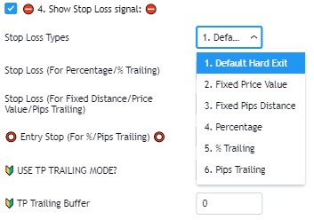 Trade Manager stop losses options based on price value or trailing stop