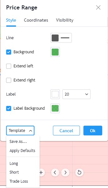 TradingView Price Range widget options