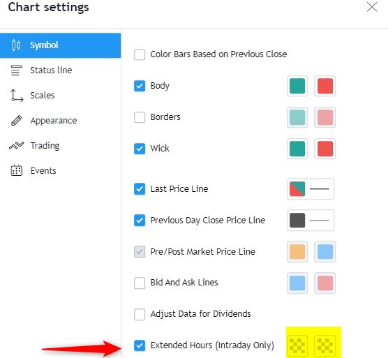 Enable the extended intraday trading hours on TradingView