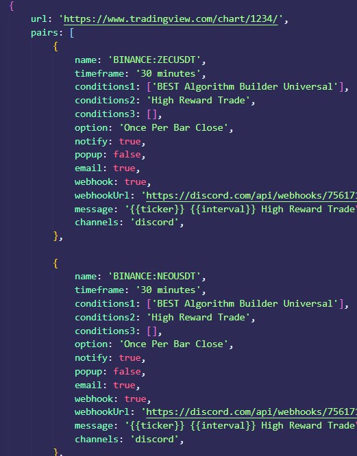 TradingView JSON automatic alerts