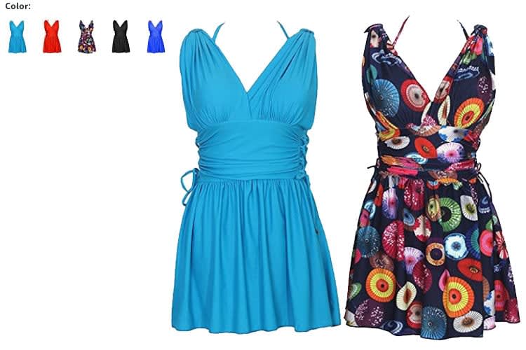 2018 Women Printed One Piece Swimsuit Skirt Sexy Swimwear Monokini Push Up Hot Sale Bathing Suits Swimsuit women- swimwear-swimming suit -skirt-Bathing Suit-Monokini- bikini-black-blue-sky blue-pink-red-perpel