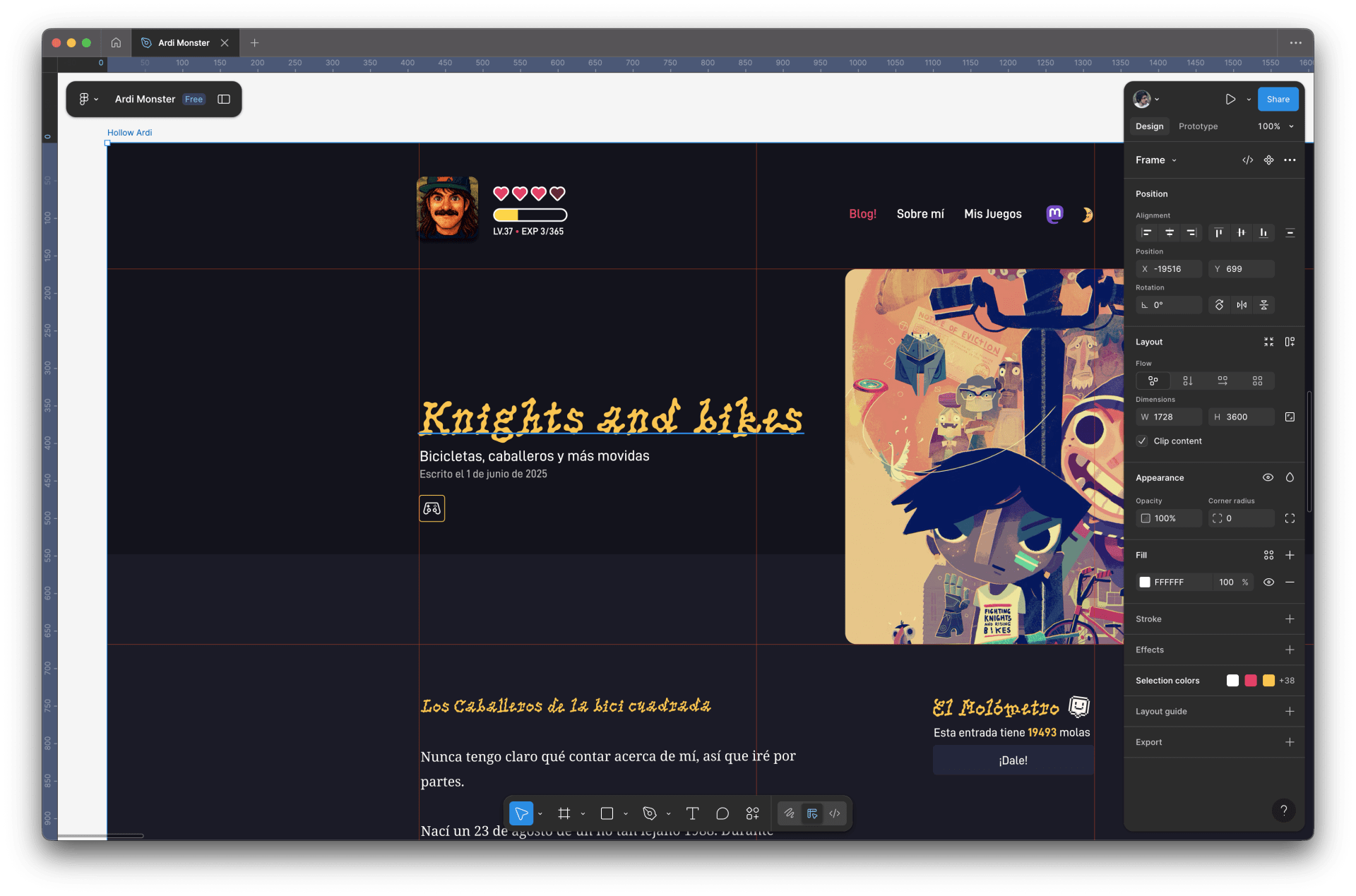 Un esbozo de mi nueva web en Figma