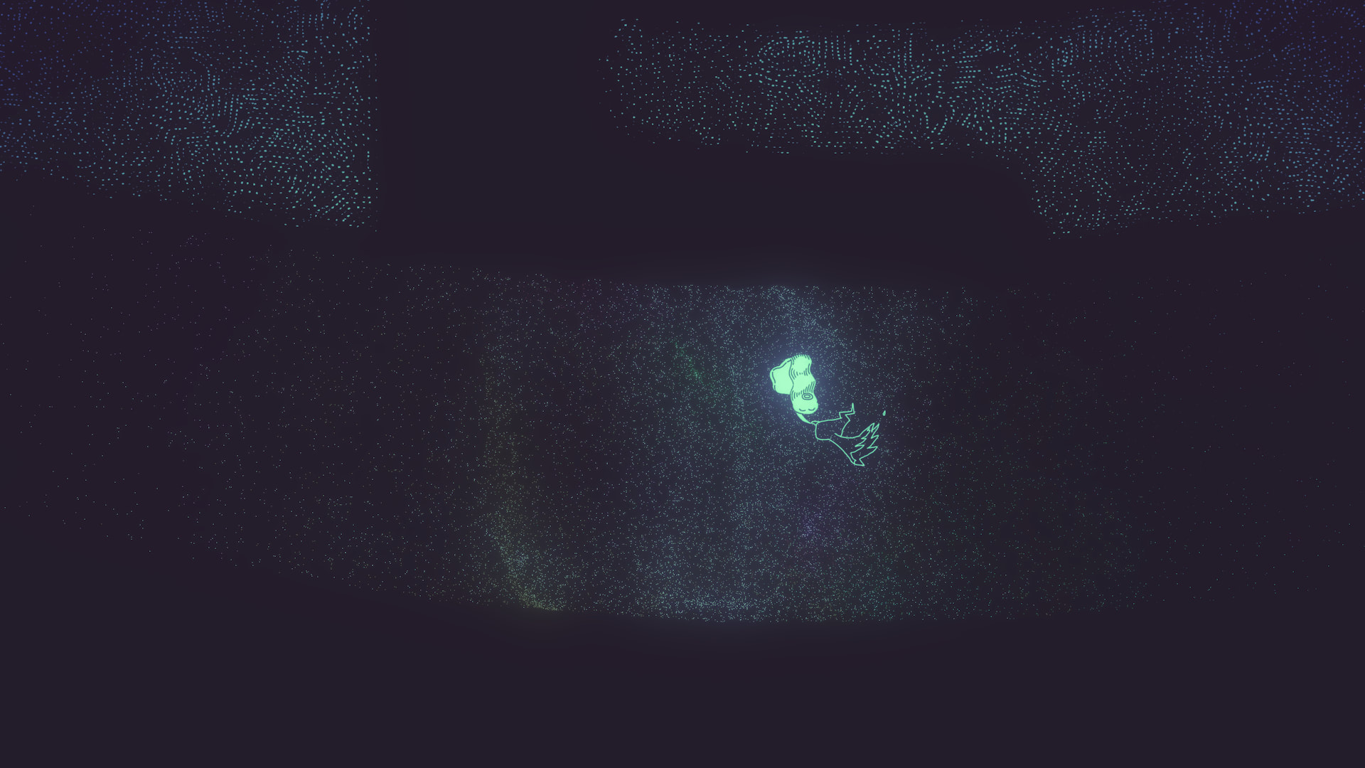 El protagonista flotando en un abismo de oscuridad y color