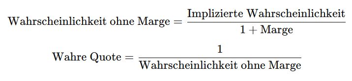 Umrechnung der Quoten in Wahrscheinlichkeiten