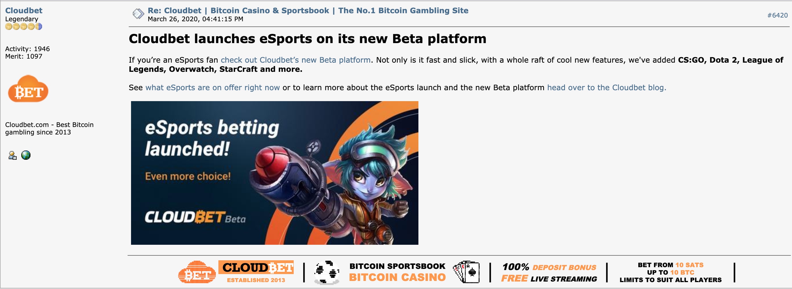 Cloudbet's Bitcoin Talk Avatar & Signature
