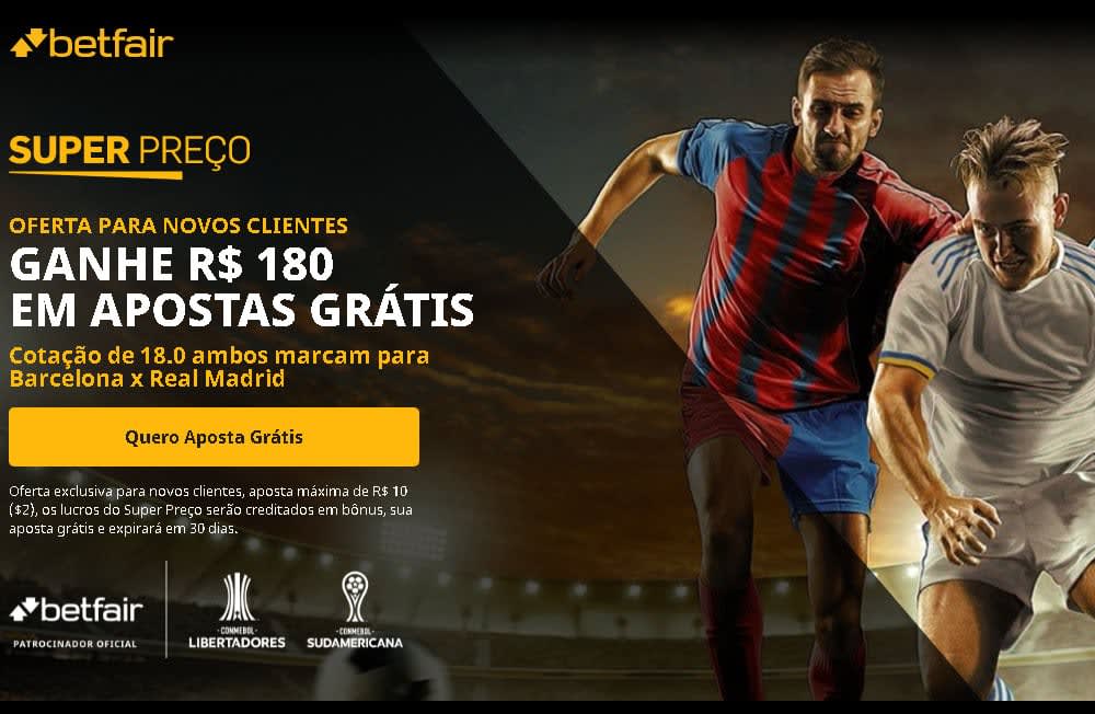 Cotação de 18.0 ambos marcam para Barcelona x Real Madrid na Supercopa promoção barcelona x real madrid supercopa 2022
