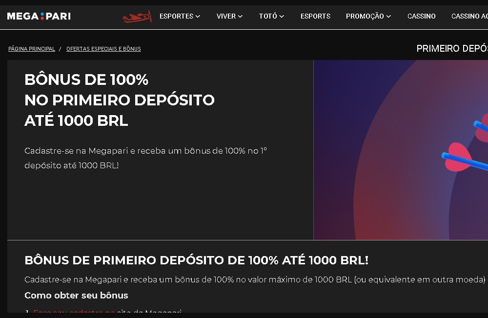 como ganhar bonus de boas-vindas no megapari