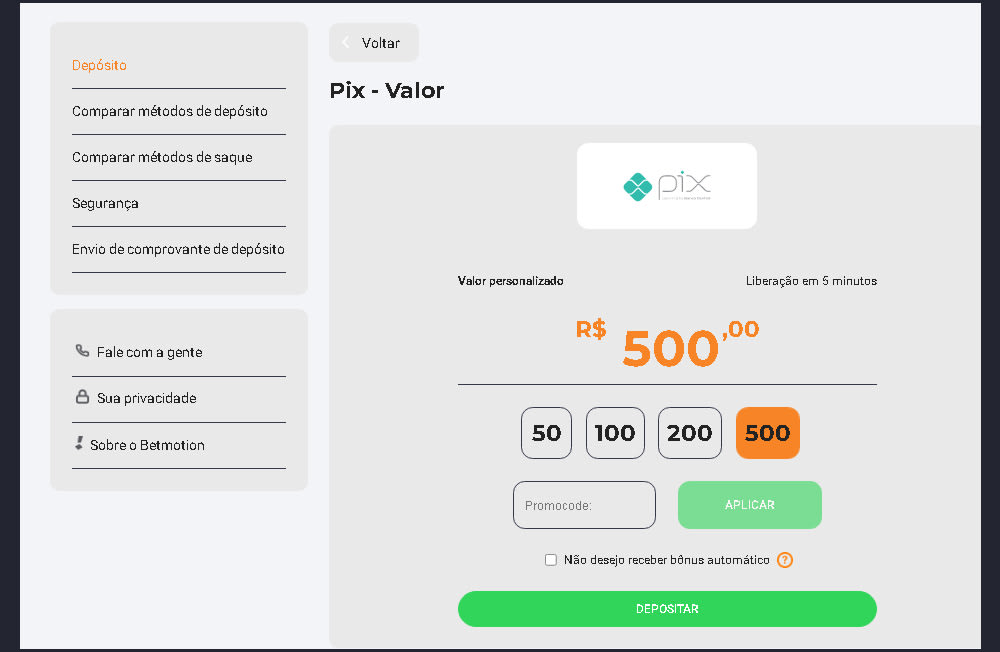 como depositar no betmotion