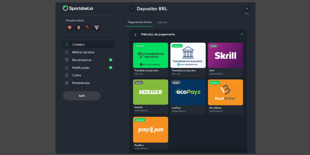 Como depositar Sportsbet io
