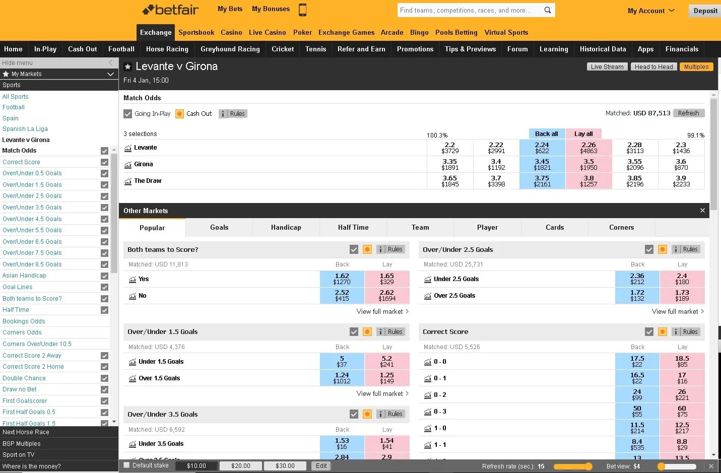 principais mercados de apostas na betfair exchange