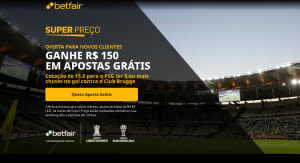 Cotação de 15.0 para o PSG ter 5 ou mais chutes no gol contra o Club Brugge