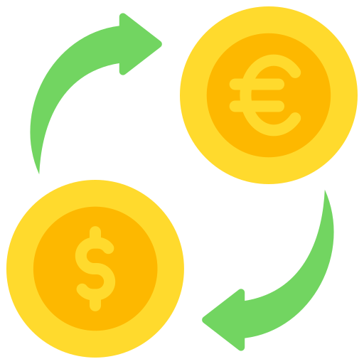Icon with animated eur and usd coins